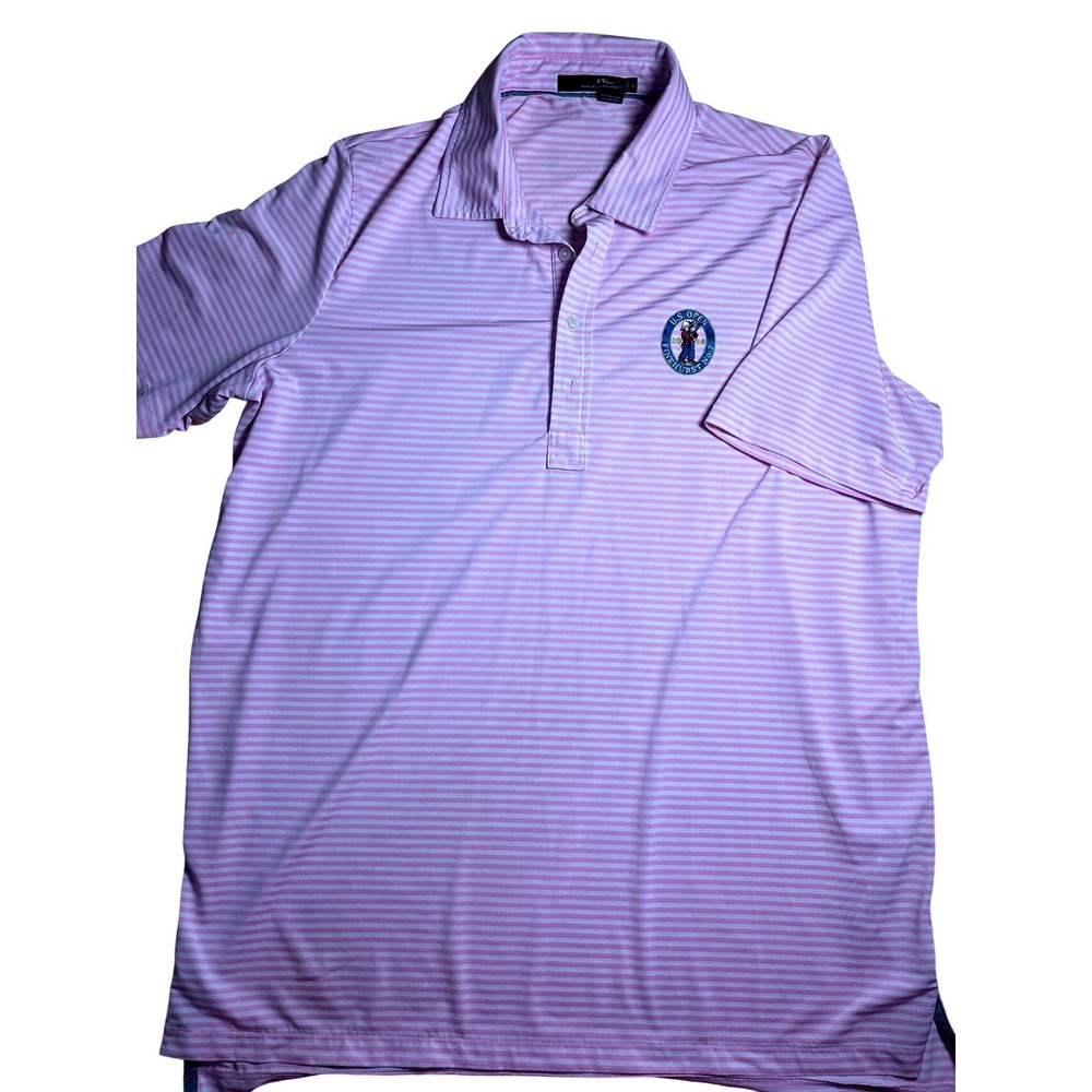 RLX Ralph Lauren Mens‎ XL Pink Striped 2014 U.S. Open Pinehurst No. 2 Golf Polo